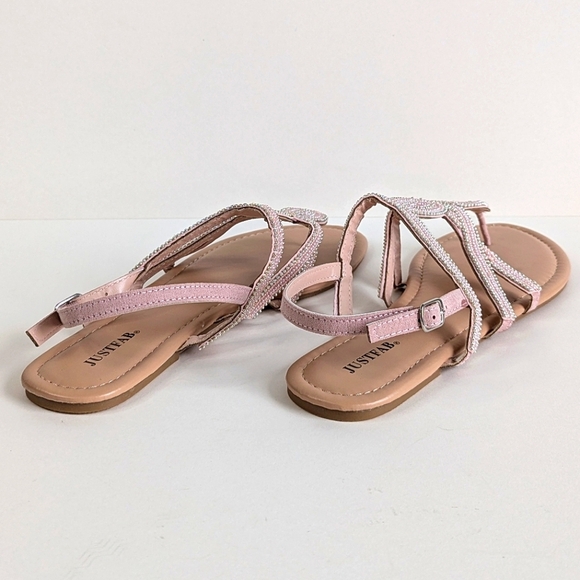 Flawed JustFab Stasha Bohemian Flat Thong Sandals Ankle Strap Pink Silver- sz 10 - Picture 3 of 13